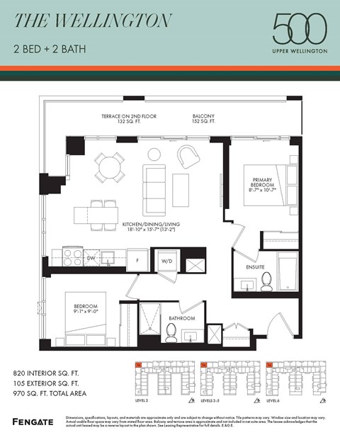 Floor plan for 2 beds, 2 baths, 820 sqft